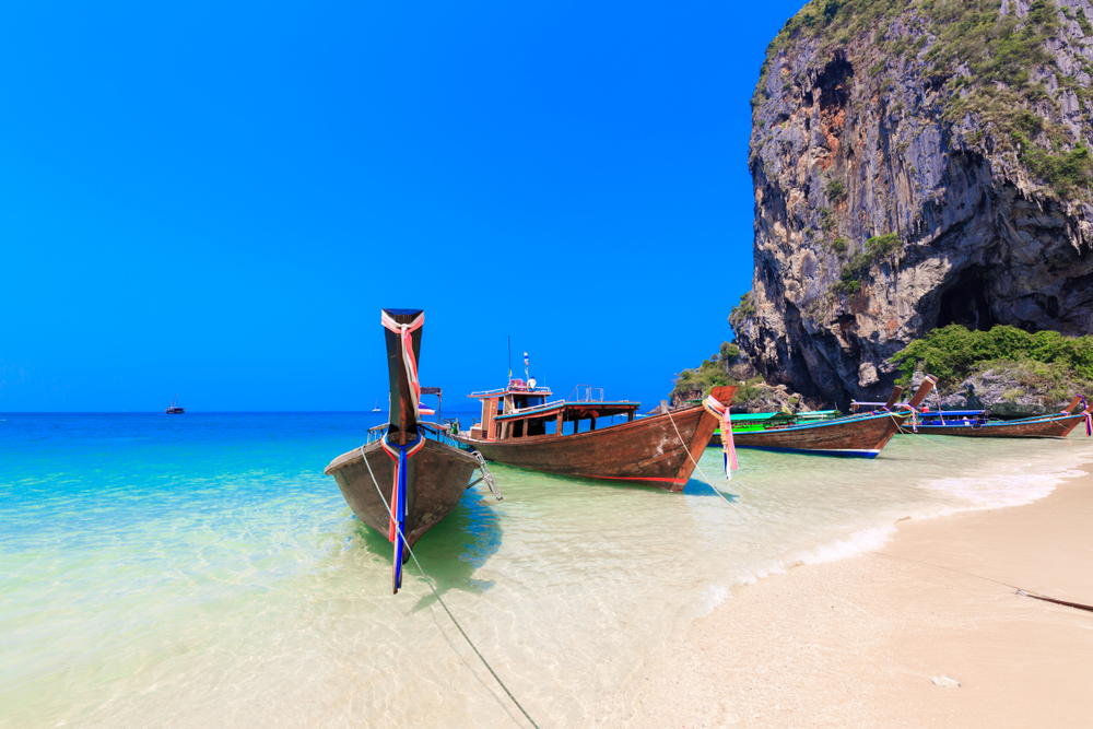 Railey,Beach,,Long,Tail,Boats,,Ao,Nang,,Krabi,,Thailand.